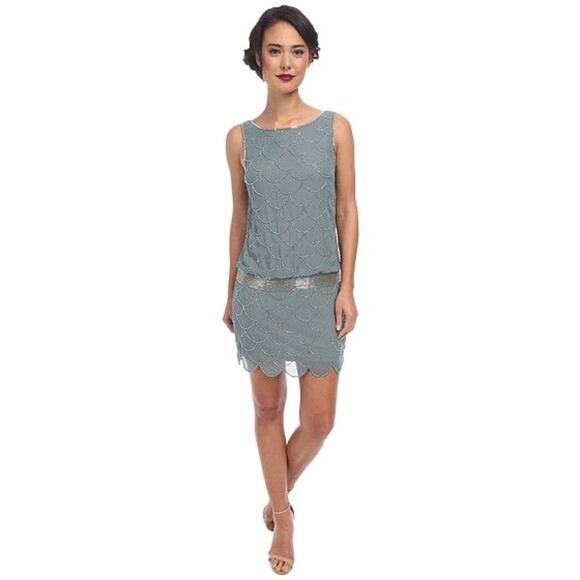 Adriana Papell Women's sz 10 Fishscale Beaded Cocktail NYE Holiday Party Dress - Picture 2 of 12